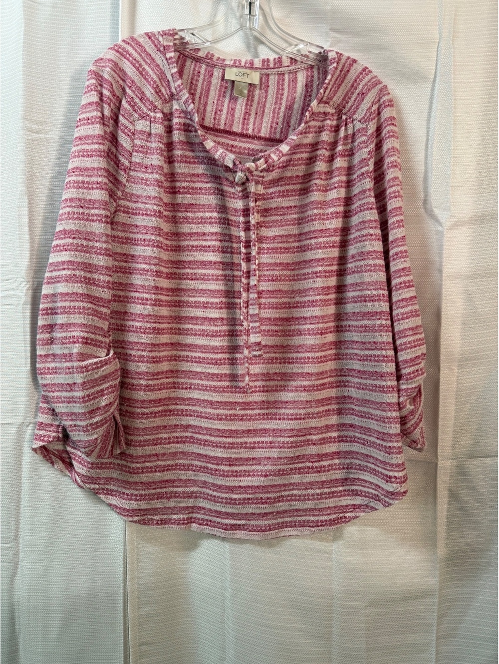 LOFT Women's XL Pink and White Striped Knit Blouse